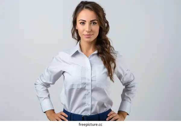 Confident businesswoman standing with hands on hips