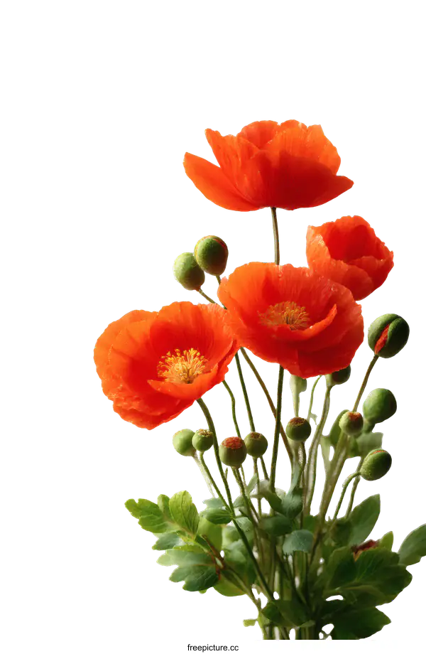 [Transparent Background PNG]Vibrant Orange Poppy Bouquet Close-up