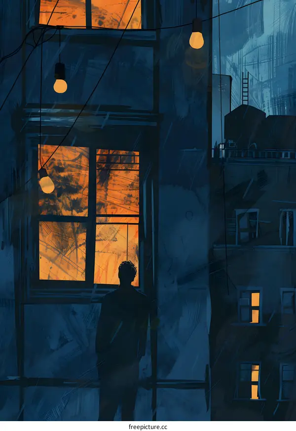 Silhouette of Man Standing in a Window at Night