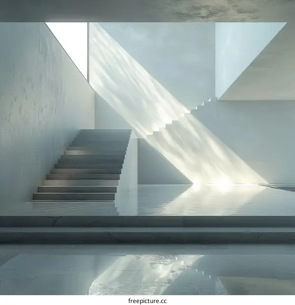 Elegant Staircase in Modern Building with Large Windows