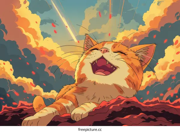 Sleepy Ginger Cat Relaxing on the Ground