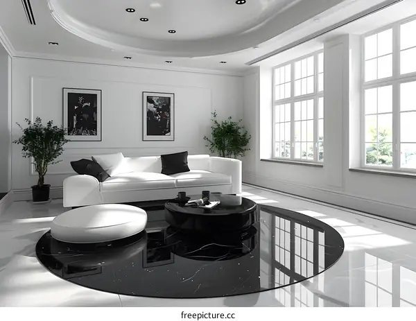 Black and white modern minimalist style living room