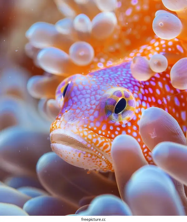 Tiny Neon Pygmy Goby Fish Sheltering Amidst Air Bubbles in Coral