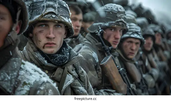 Soldiers in Snow During a Winter War