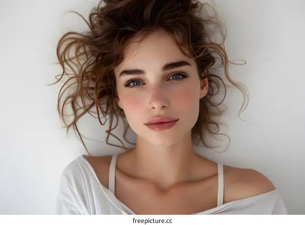 portrait of a beautiful young woman with freckles