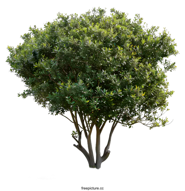 [Transparent Background PNG]Green Tree with Multiple Trunks on White Background