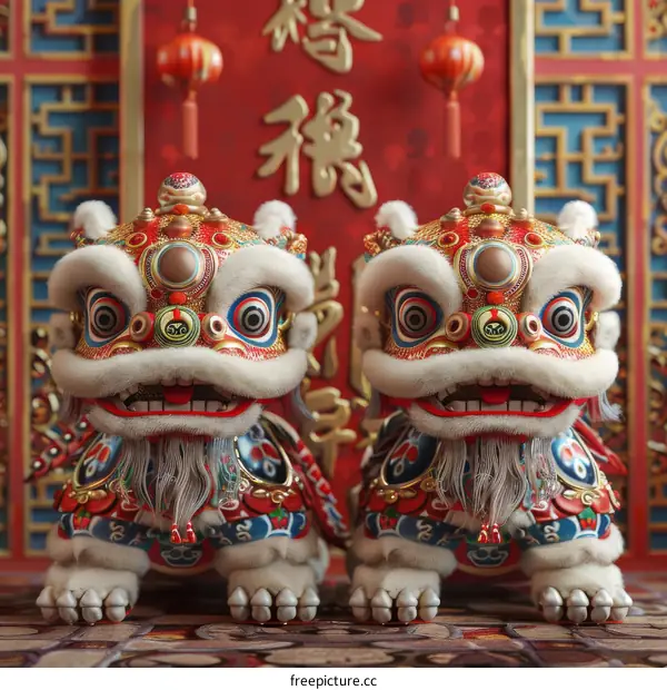 A Pair of Traditional Chinese Lion Statues