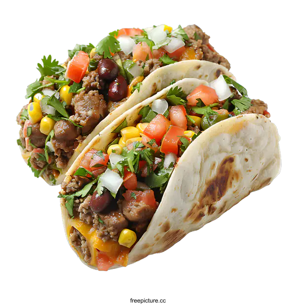 [Transparent Background PNG]Three delicious beef tacos
