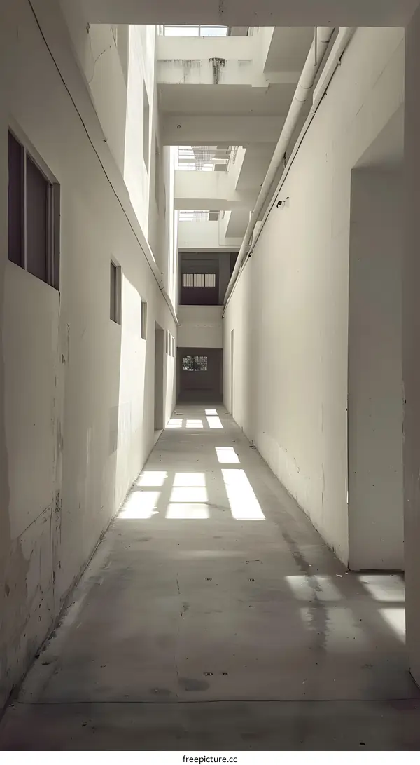 Long Narrow Concrete Corridor With Light Streaks