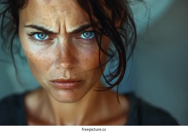 Close-up Portrait of a Woman with an Intense Expression