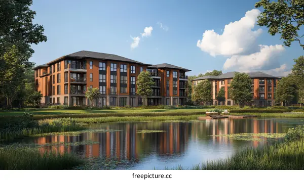 Modern Apartment Complex by the Lake