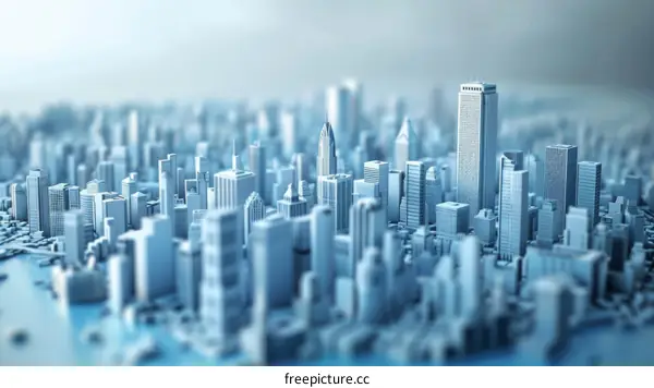 White and Blue Miniature City Model on White Background
