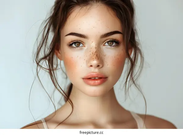 portrait of a young woman with freckles
