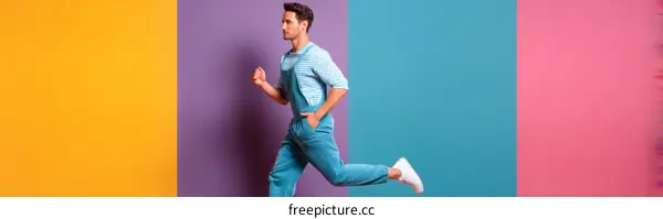 Stylish Caucasian Male in Action Running Fashionable Outfit