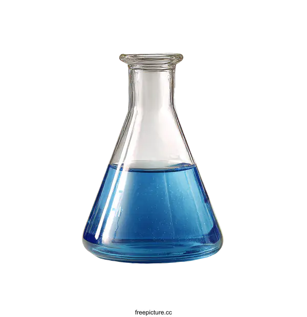 [Transparent Background PNG]Transparent Glass Erlenmeyer Flask with Blue Liquid