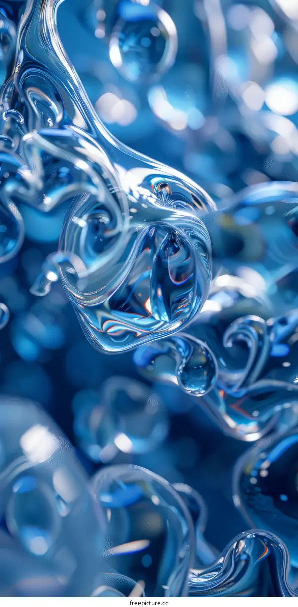 Blue Abstract 3D Rendering of Liquid Droplets