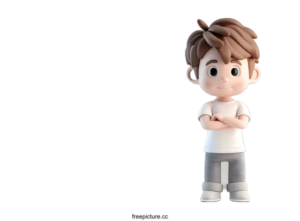 [Transparent Background PNG]A 3D rendering of a boy with brown hair and gray pants