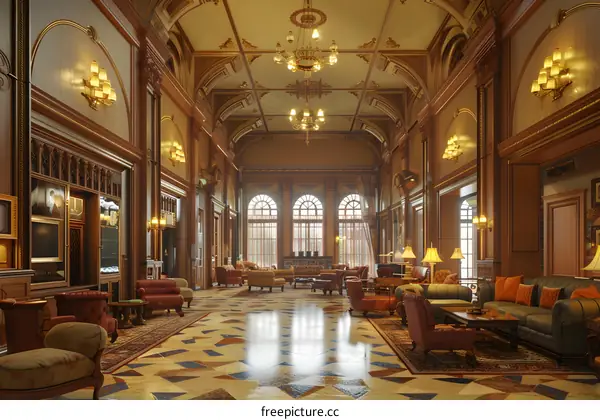 Grand Hall Interior Design With Elegant Furniture