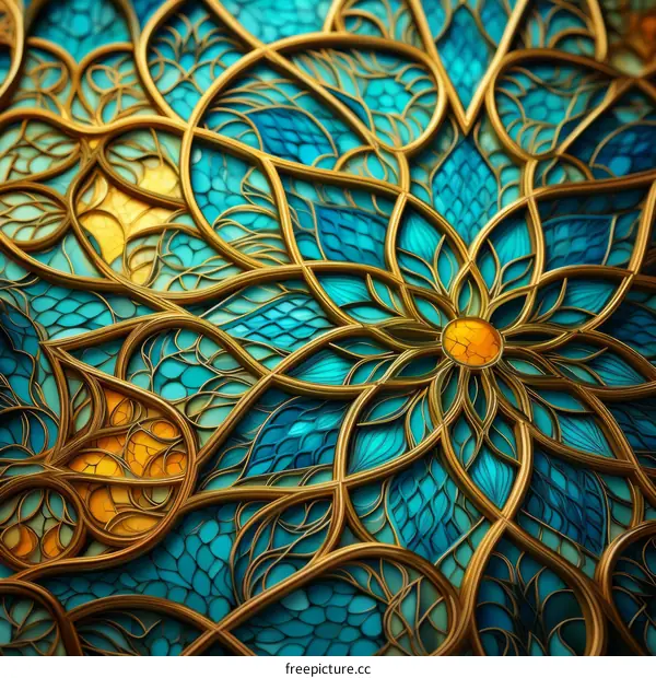 Blue and Gold Stained Glass Floral Design