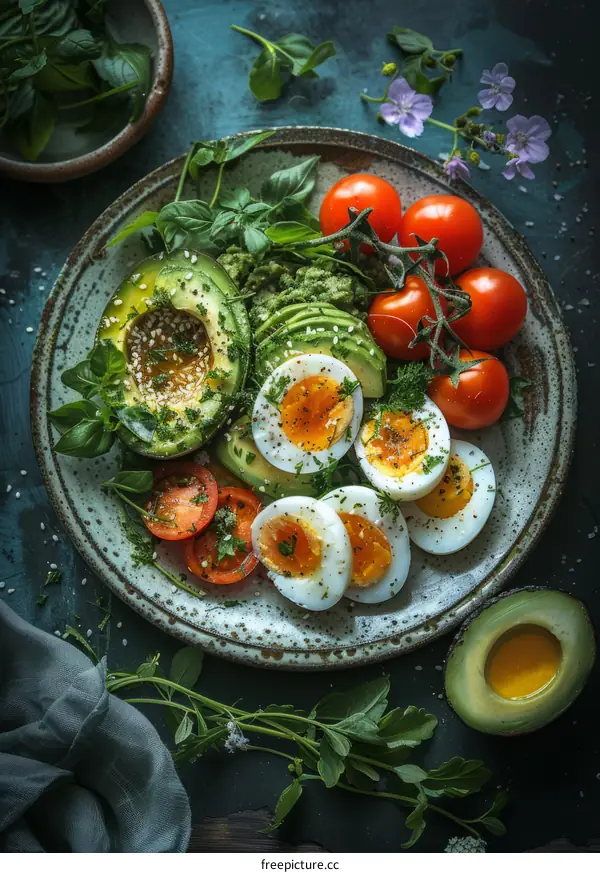 Healthy avocado and boiled egg breakfast