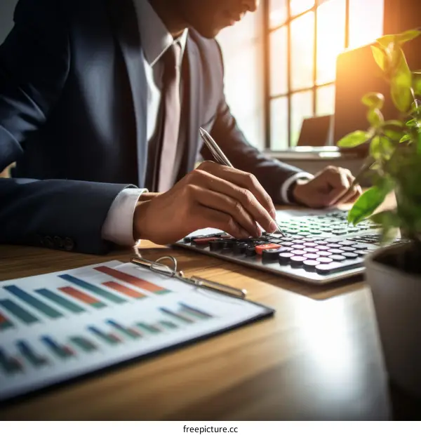 Businessman working on financial report