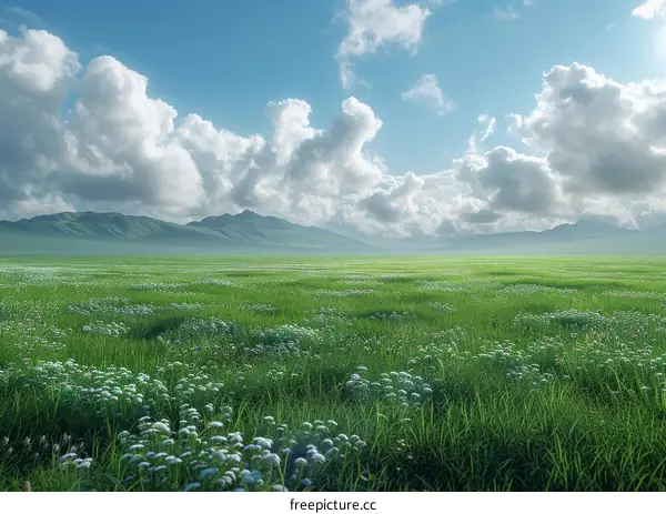 Vast Meadow Landscape Under Cloudy Sky