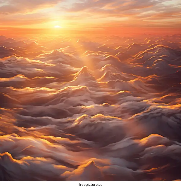 above the cloudscape during sunrise
