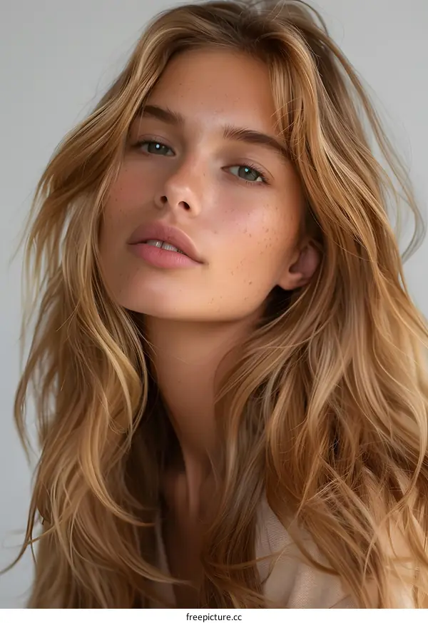 Portrait of a Beautiful Woman with Blonde Wavy Hair