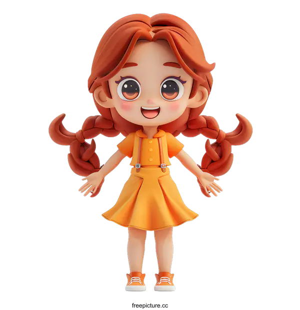 [Transparent Background PNG]Cute Cartoon Girl With Braids Smiling