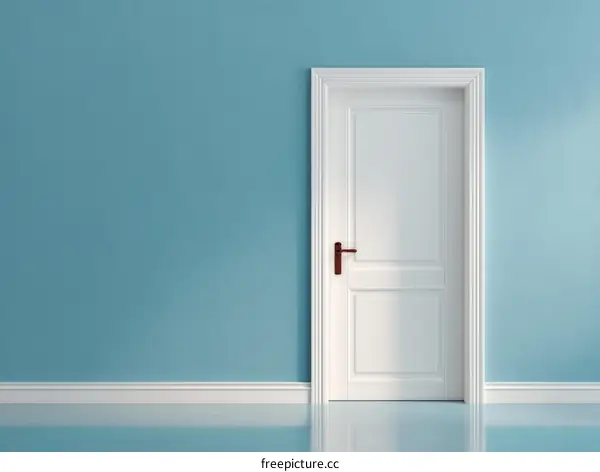 Empty Room with a White Door and Light Blue Walls