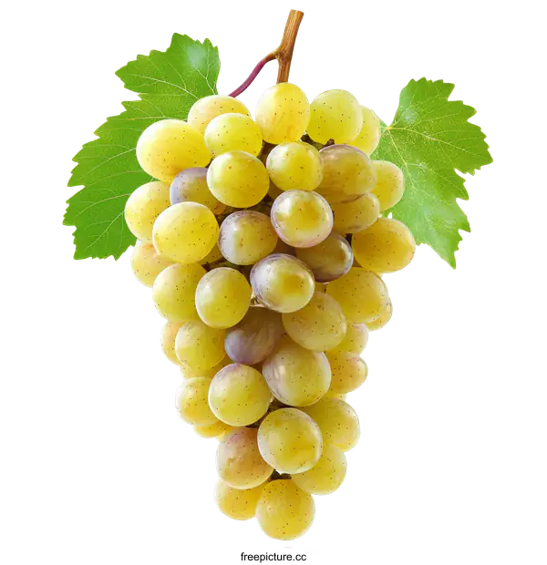 [Transparent Background PNG]Bunch of Fresh Yellow Grapes with Leaves