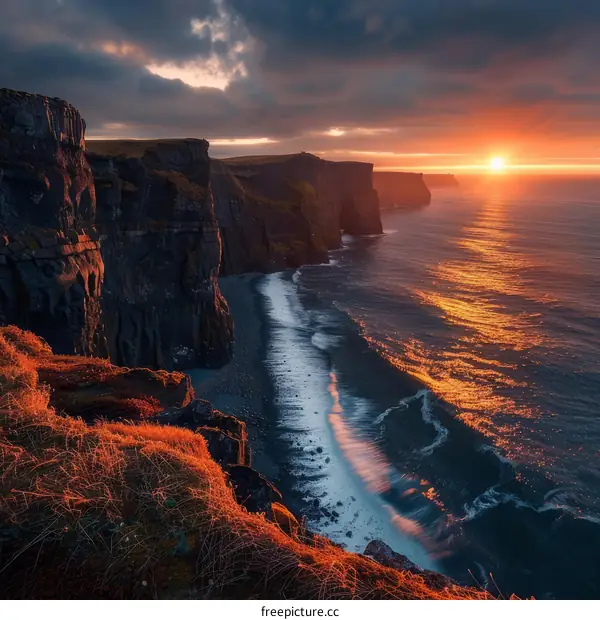 Sunset over the Cliffs of Moher in Ireland