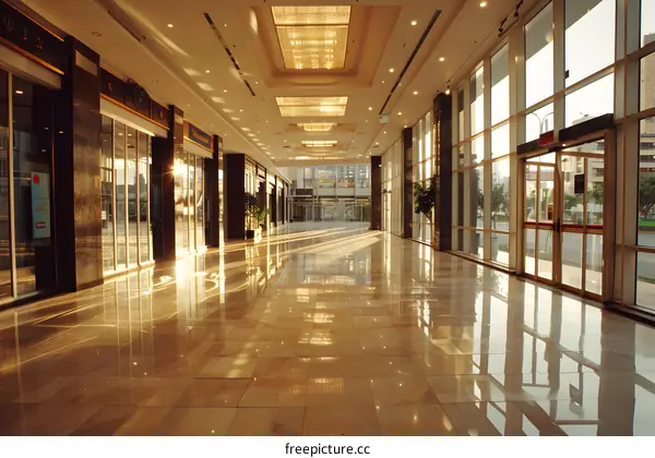 Modern Interior Design of a Mall with Large Windows