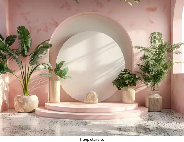 Pink Aesthetic Room with Plants and Round Decor