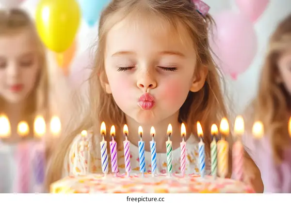 Little Girl Blowing Out Candles on Birthday Cake