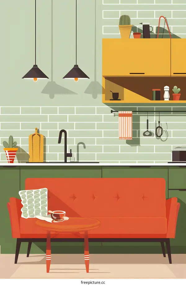 Mid Century Modern Kitchen Interior Design Illustration