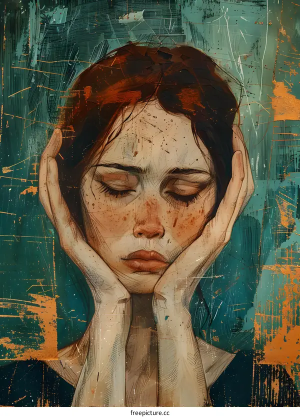 portrait of a crying woman with red hair and freckles