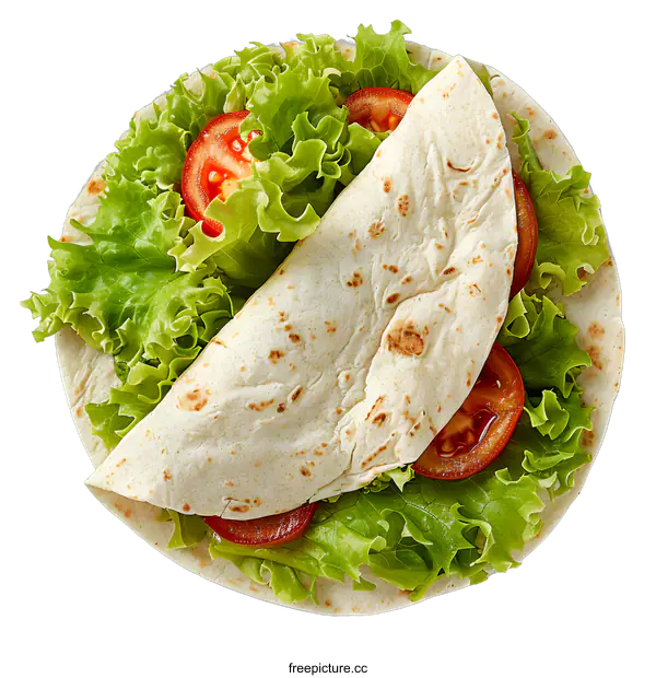 [Transparent Background PNG]Fresh Tortilla Wrap with Tomato and Lettuce