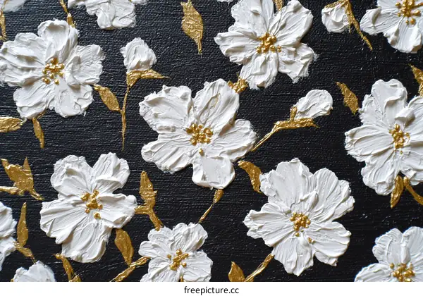 Abstract White Flowers on Dark Background Painting