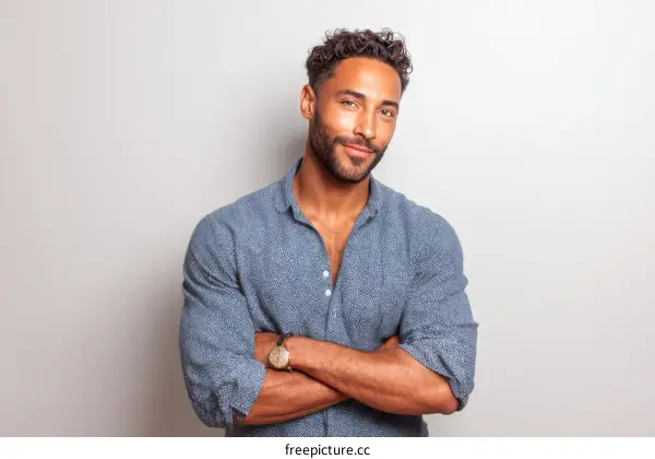 Confident Man in a Light Blue Shirt