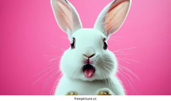 Cute White Bunny on Pink Background