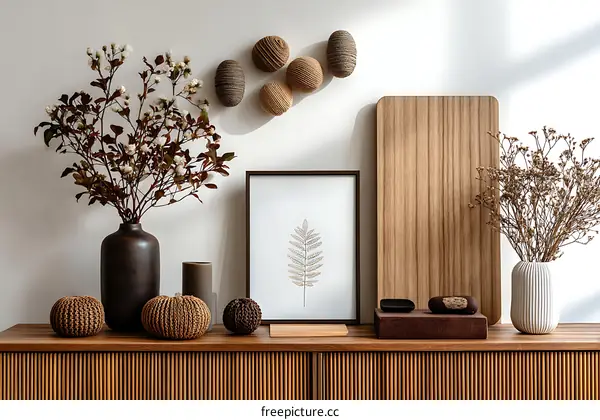 Autumnal Home Decor Display on Wooden Cabinet