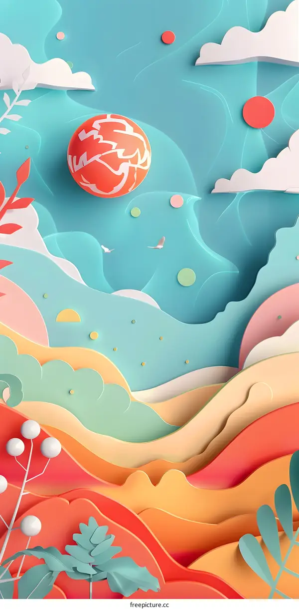 Abstract Paper Cut Art with Sky and Clouds