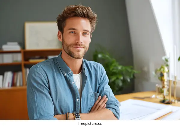 Confident Caucasian Male Portrait in Modern Interior