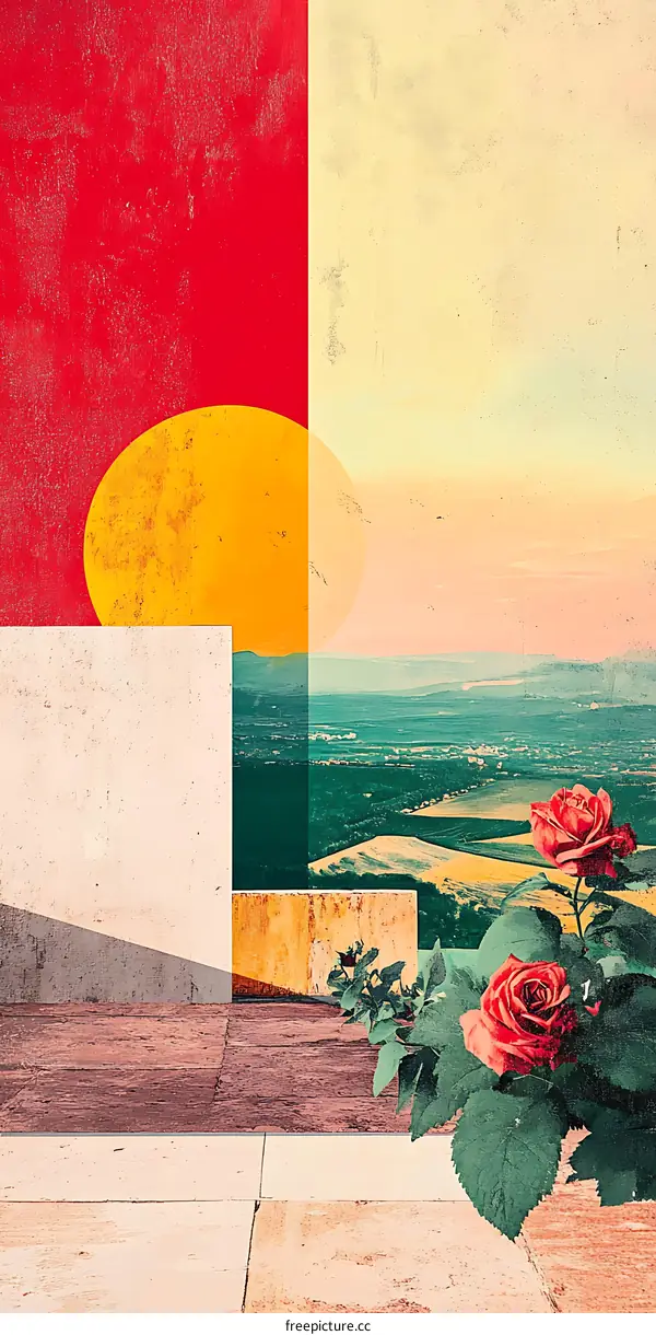 Collage of Red Yellow and Green Landscape With Roses