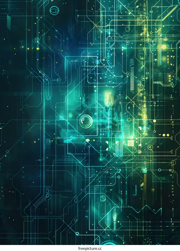 Glowing green circuit board