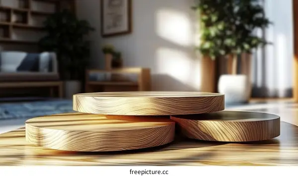 Wooden Display Platform in a Modern Living Room