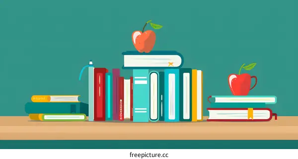 Stack of Books with Apple on Top