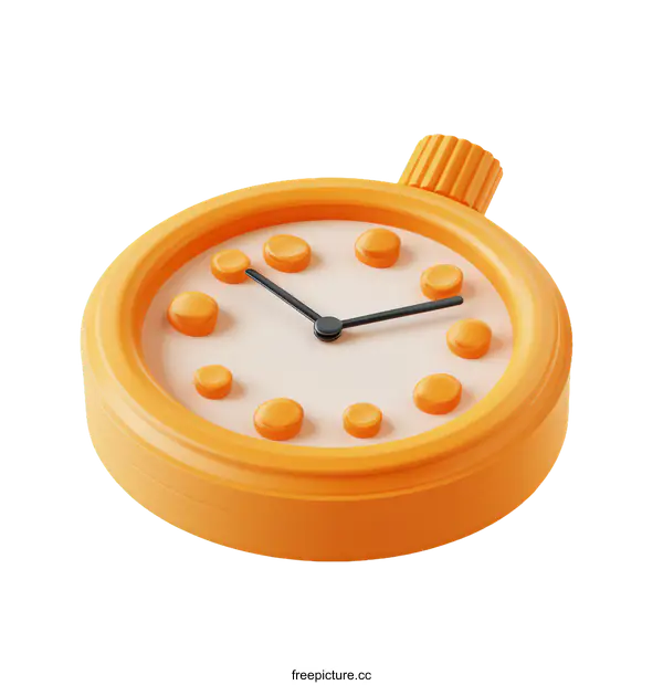 [Transparent Background PNG]3D Orange Pocket Watch Illustration