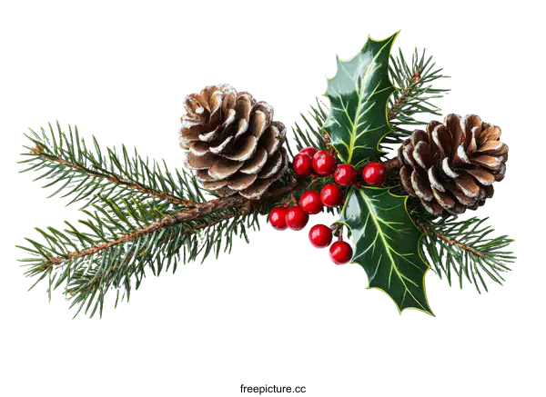 [Transparent Background PNG]Christmas Decoration with Pine Cone and Holly